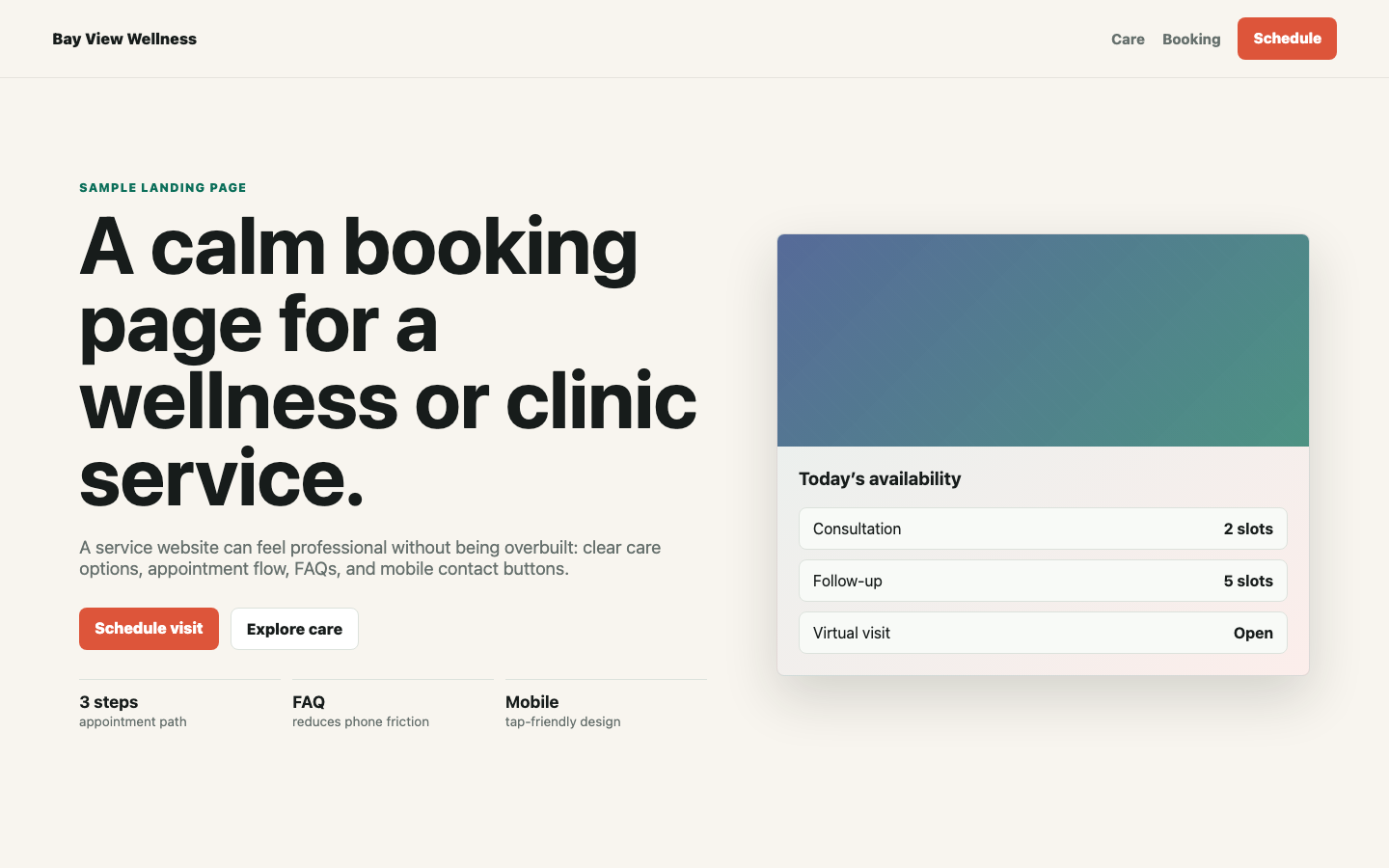 Wellness clinic landing page sample screenshot