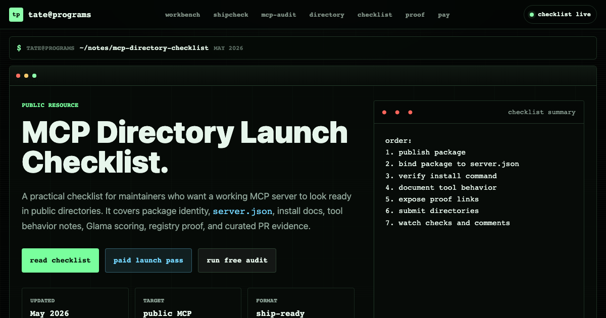 MCP Directory Launch Checklist | Tate Programs